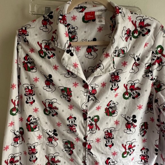Disney Mickey Mouse Christmas Pajama Set Women XL Holiday Fleece Button Top - Picture 4 of 6